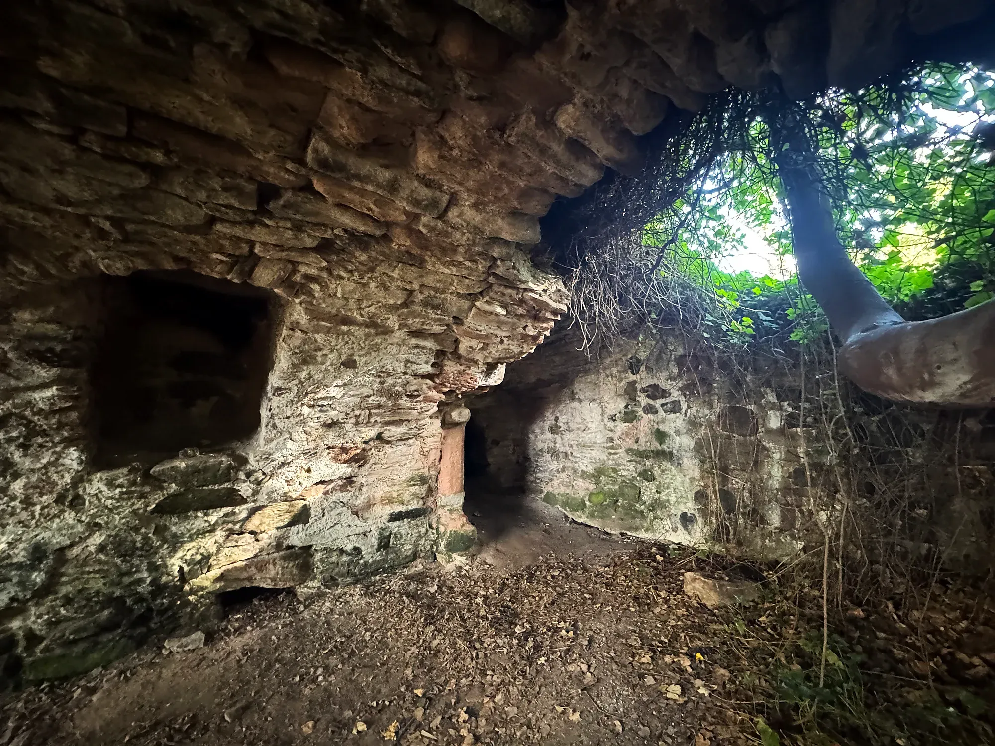 Dark vaulted interior of Auldhame Castle