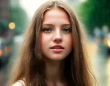 Portret młodej kobiety z długimi włosami w deszczowym mieście – sesja fotograficzna