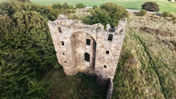 Saltcoats Castle ruins from the air